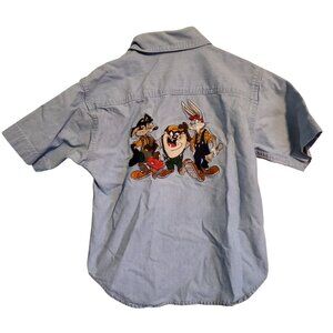 Vintage Acme Looney Tunes Denim Shirt Kids Size Small Bugs Bunny Taz